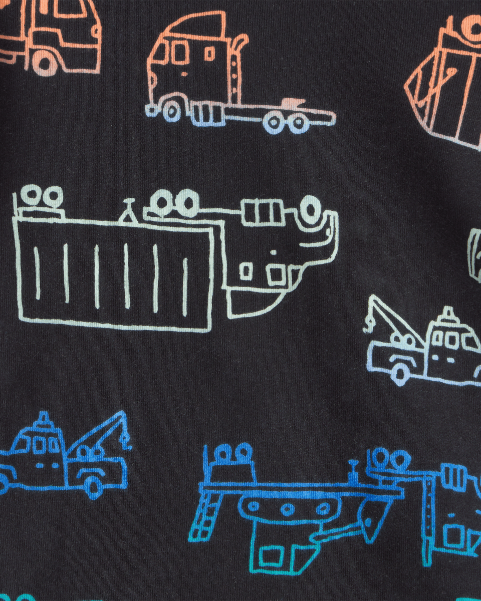 Pijama 4 piezas de algodón con diseño camiones