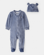 Pijama dos piezas de felpa con gorro azul