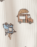 Pijama enterizo con pies de camiones de comida en acanalado