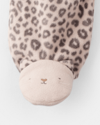 Pijama enterizo de polar marrón con estampado animal print