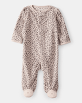 Pijama enterizo de polar marrón con estampado animal print