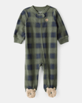 Pijama enterizo de polar verde con diseño buffalo
