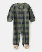 Pijama enterizo de polar verde con diseño buffalo