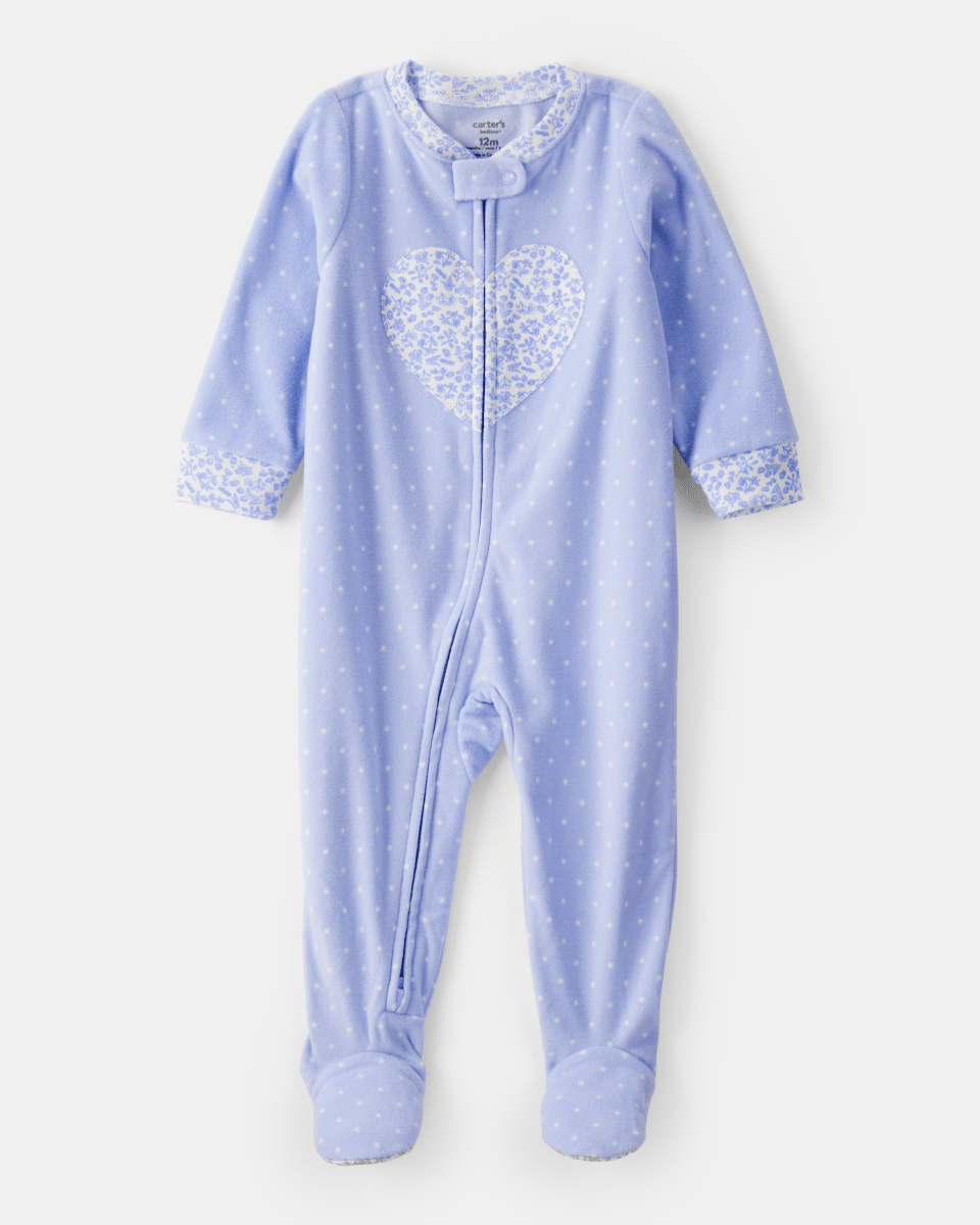 Pijama enterizo polar azul con corazones y lunares