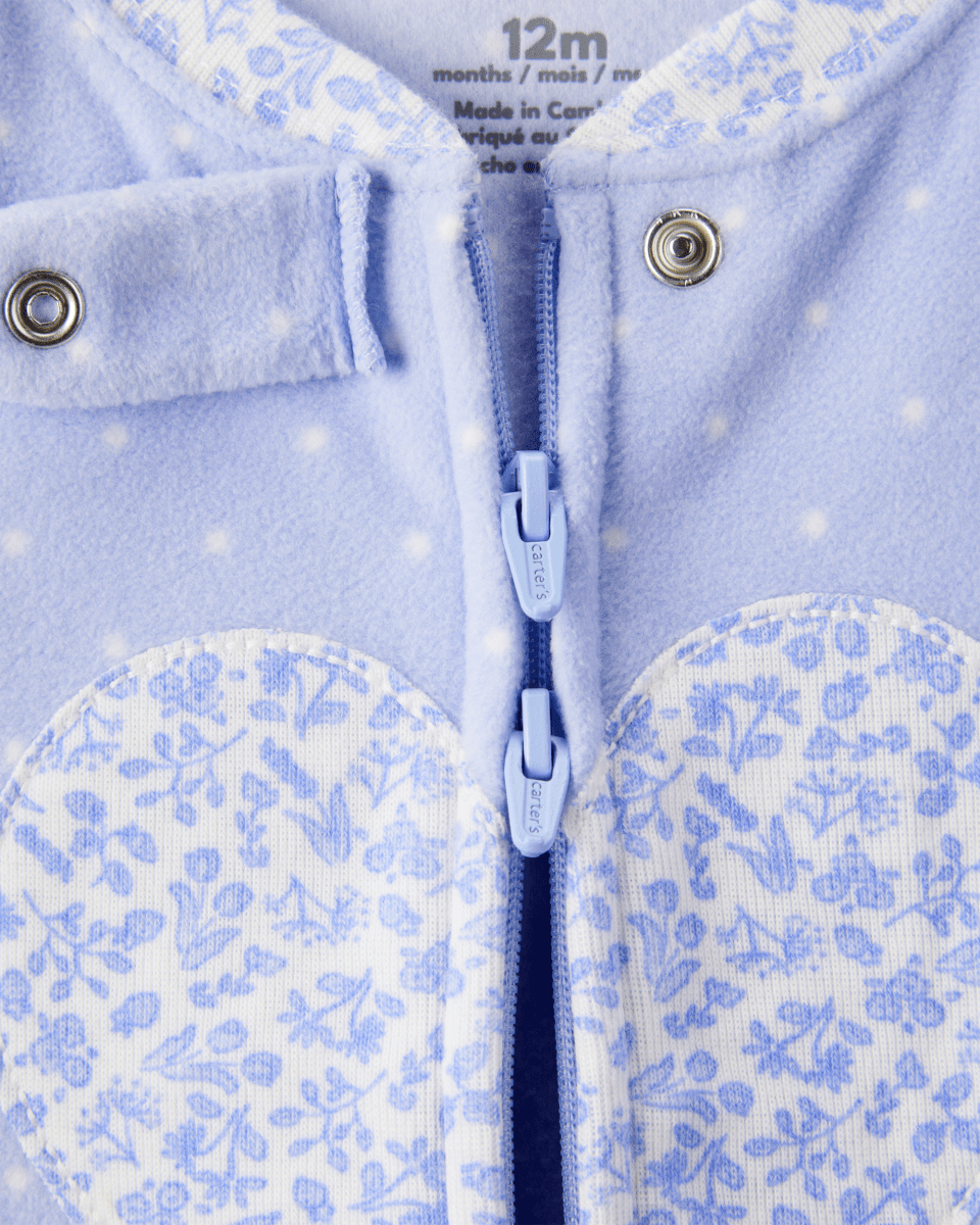 Pijama enterizo polar azul con corazones y lunares