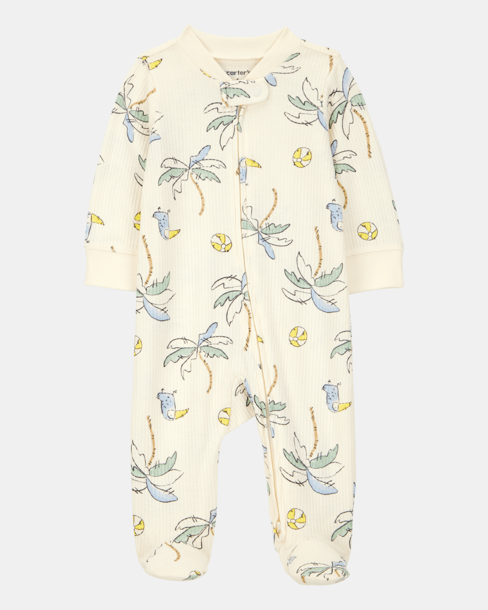 Pijama entero con cremallera bidireccional y estampado de palmeras