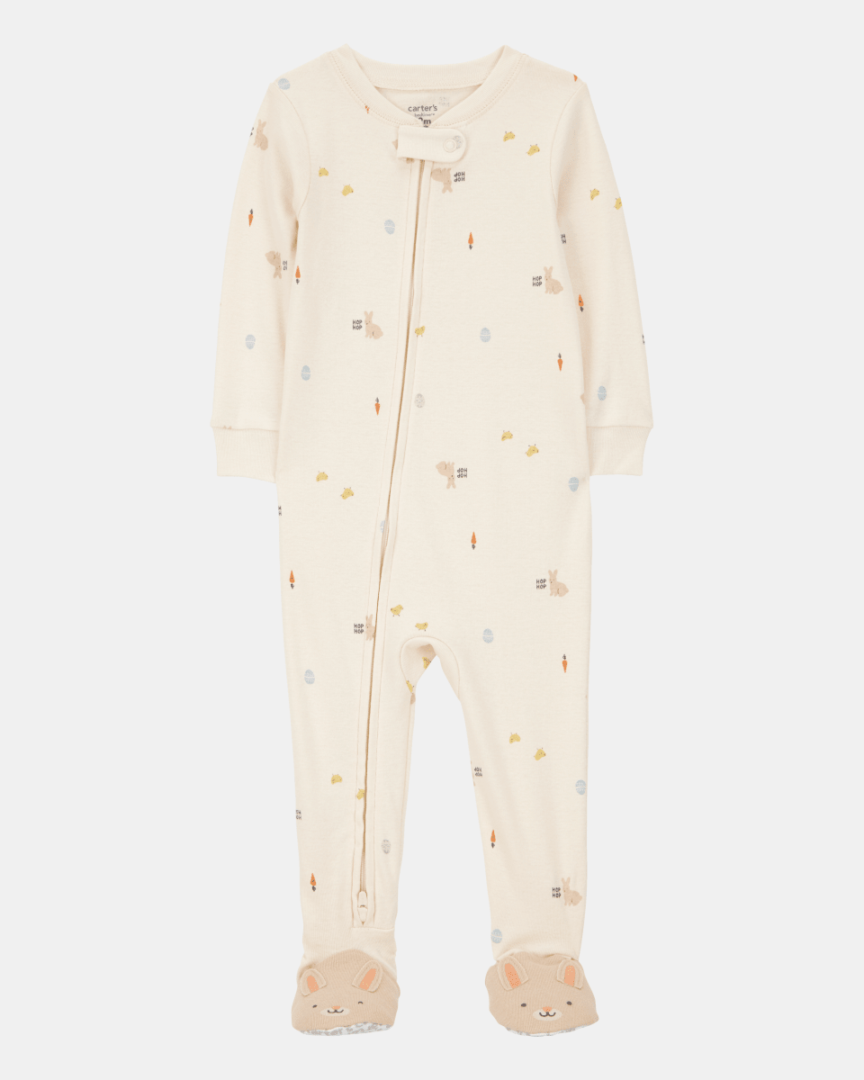 Pijama entero de algodón estampado de Pascua marfil