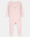 Pijama entero de algodón interlock diseño oso rosa