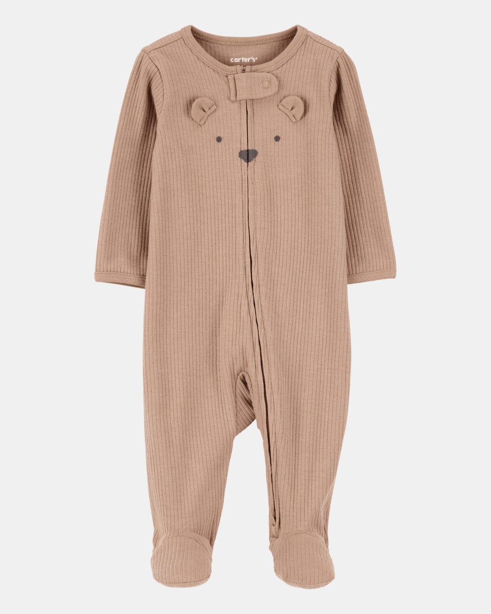 Pijama entero punto canalé diseño oso marrón
