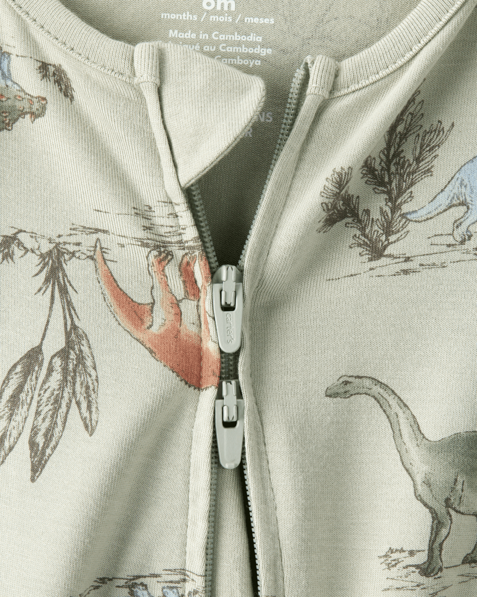 Pijama sostenible de algodón suave, diseño dinosaurios verde
