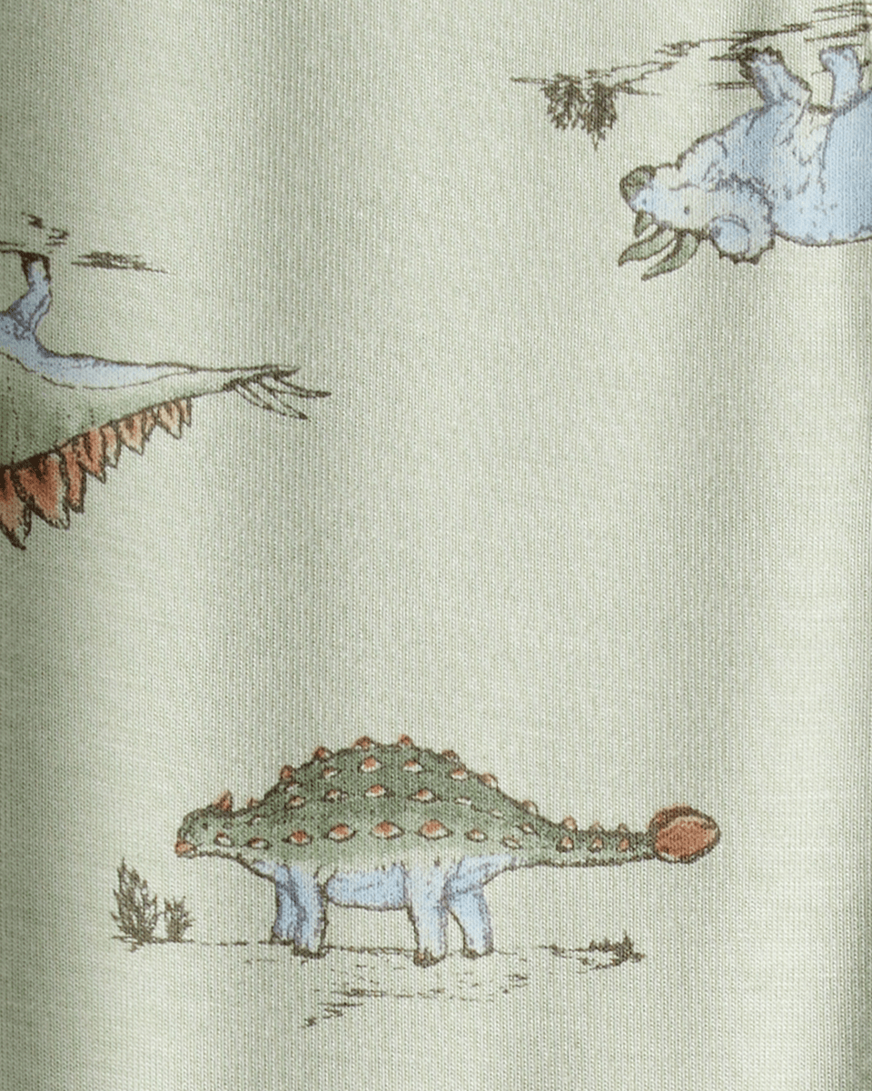 Pijama sostenible de algodón suave, diseño dinosaurios verde