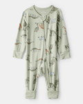 Pijama sostenible de algodón suave, diseño dinosaurios verde