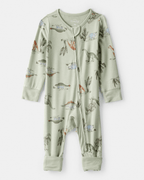 Pijama sostenible de algodón suave, diseño dinosaurios verde
