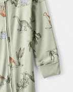 Pijama sostenible de algodón suave, diseño dinosaurios verde
