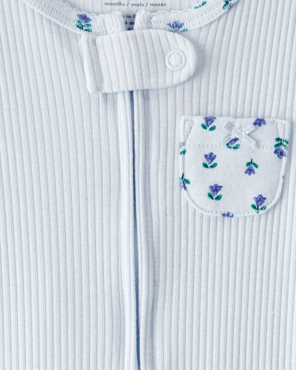 Pijama una pieza de algodón térmico, con pie, diseño floral