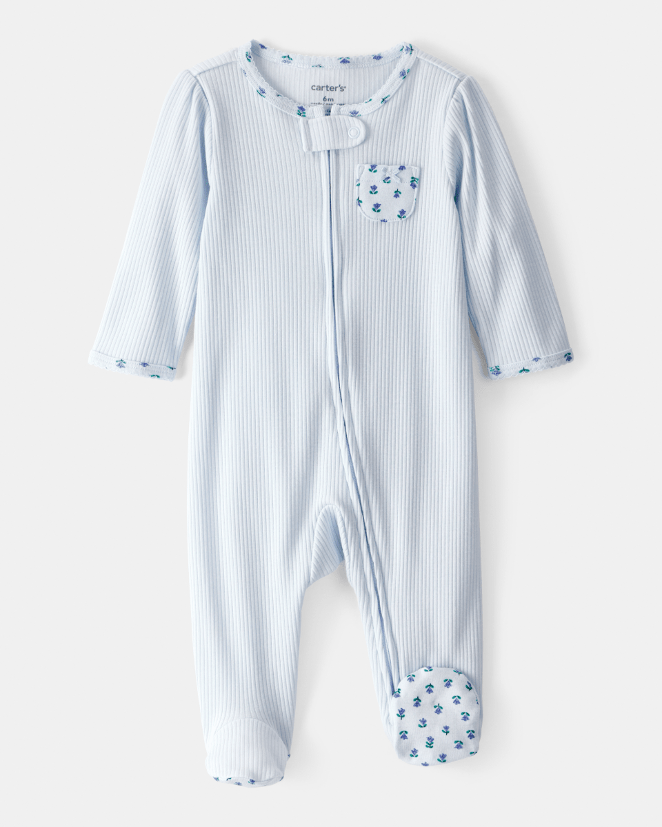 Pijama una pieza de algodón térmico, con pie, diseño floral