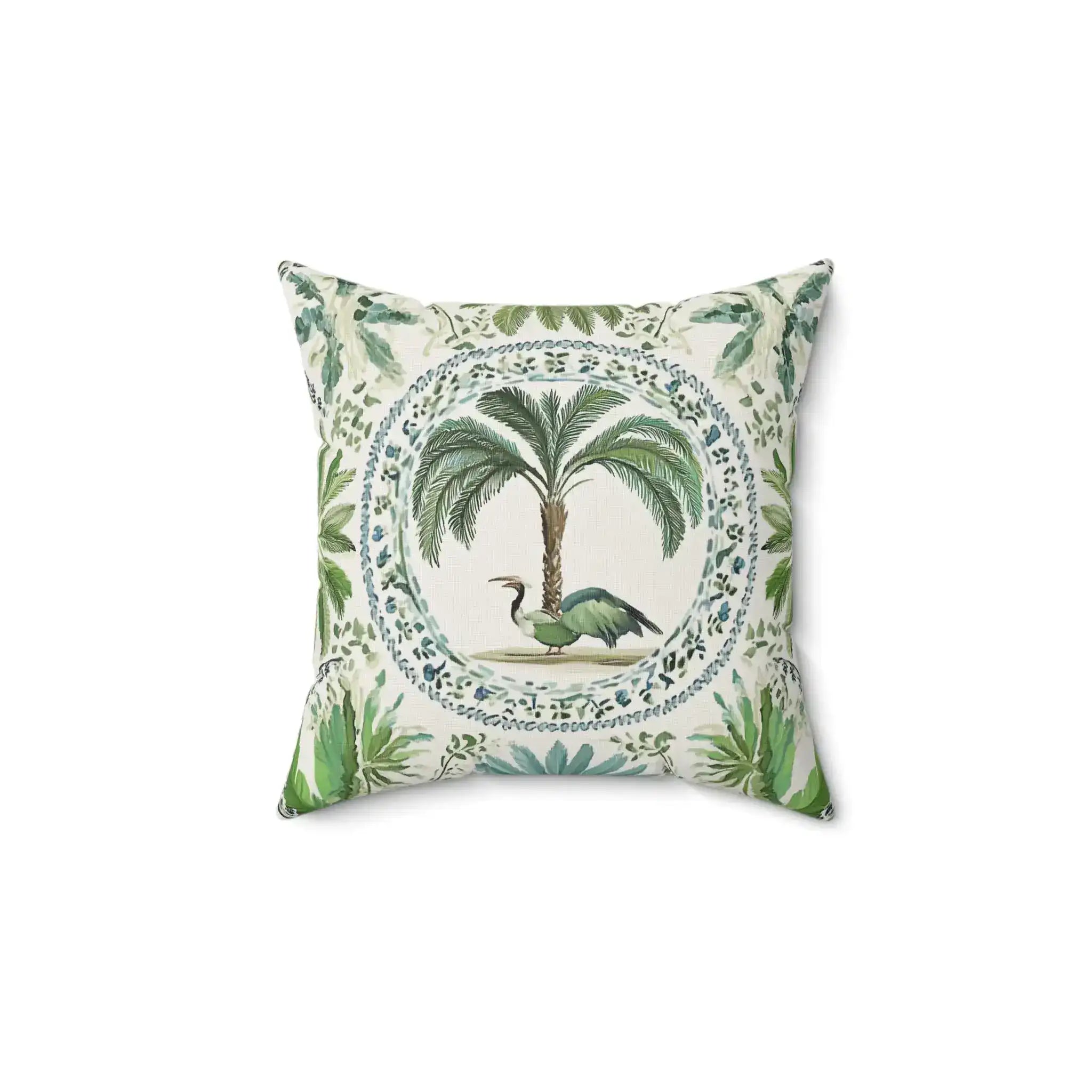 Tropical Heron & Palm Throw Pillow