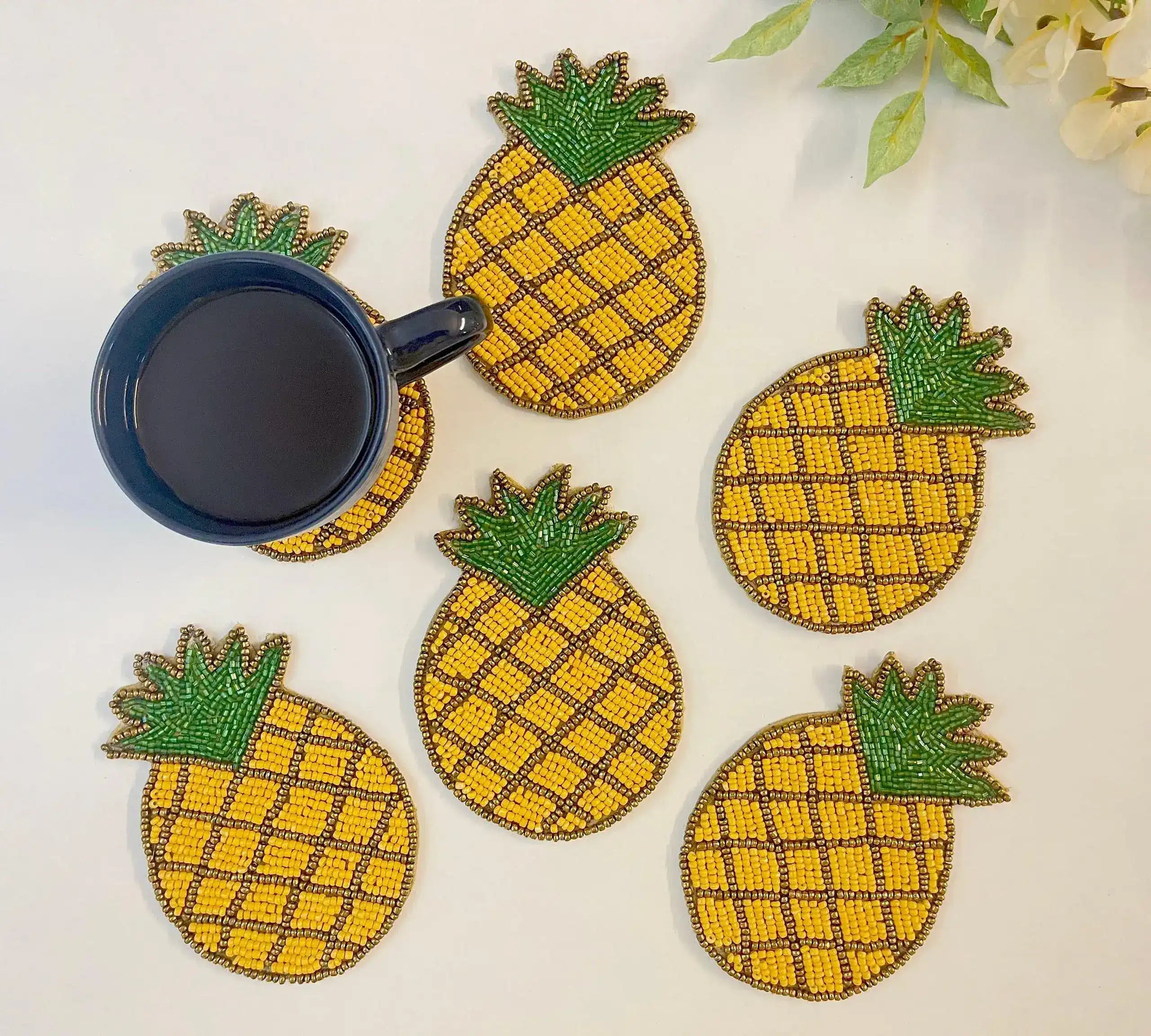 Pineapple Beaded Coasters - Set of 6