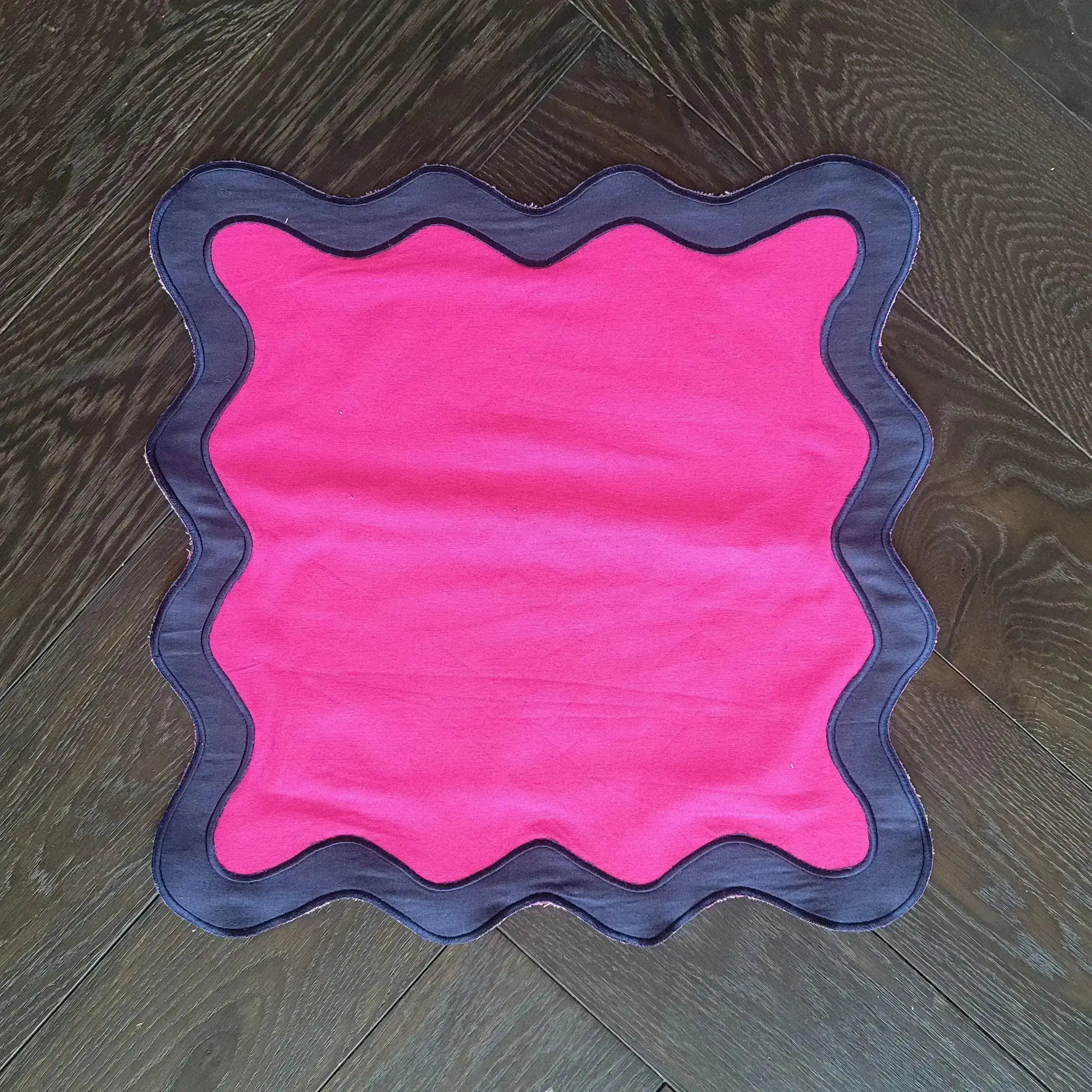 Hot Pink and Blue Scallop 100% Linen Square Placemat