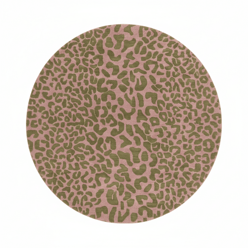 Pink and Gold Leopard Print Hand Tufted Wool Rug