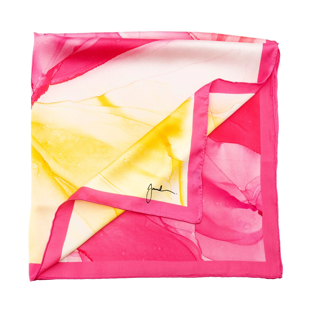 Pink Silk Scarf Square with Fluid Art Print