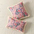 Pink Floral Snake Art Throw Pillow Cover with Fringes