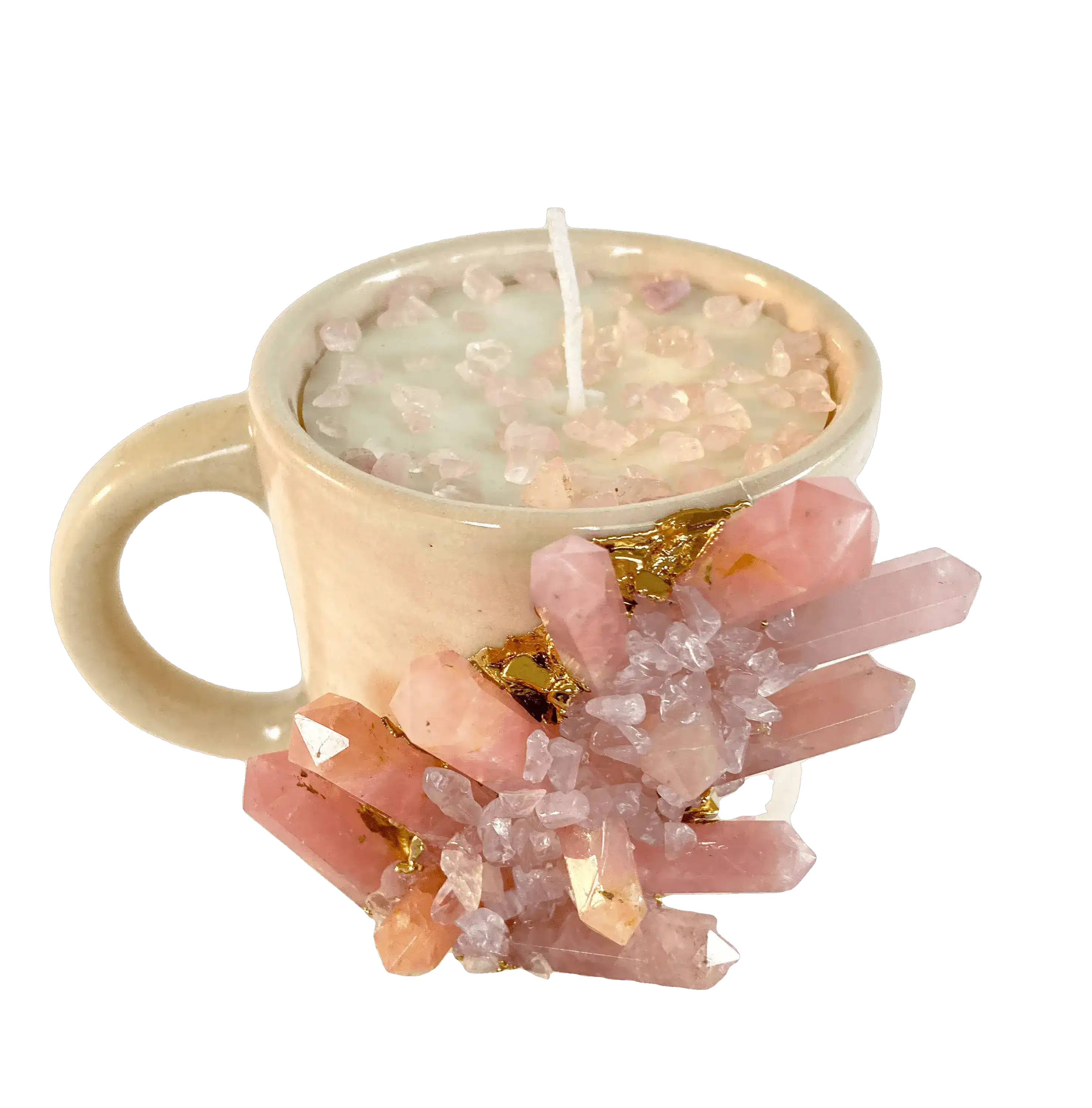 Pink Quartz Crystal Scented Soy Candles in Coffee Mug - Set of 2