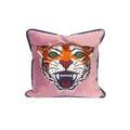 Pink Tiger Head Embroidery Pillow Cover