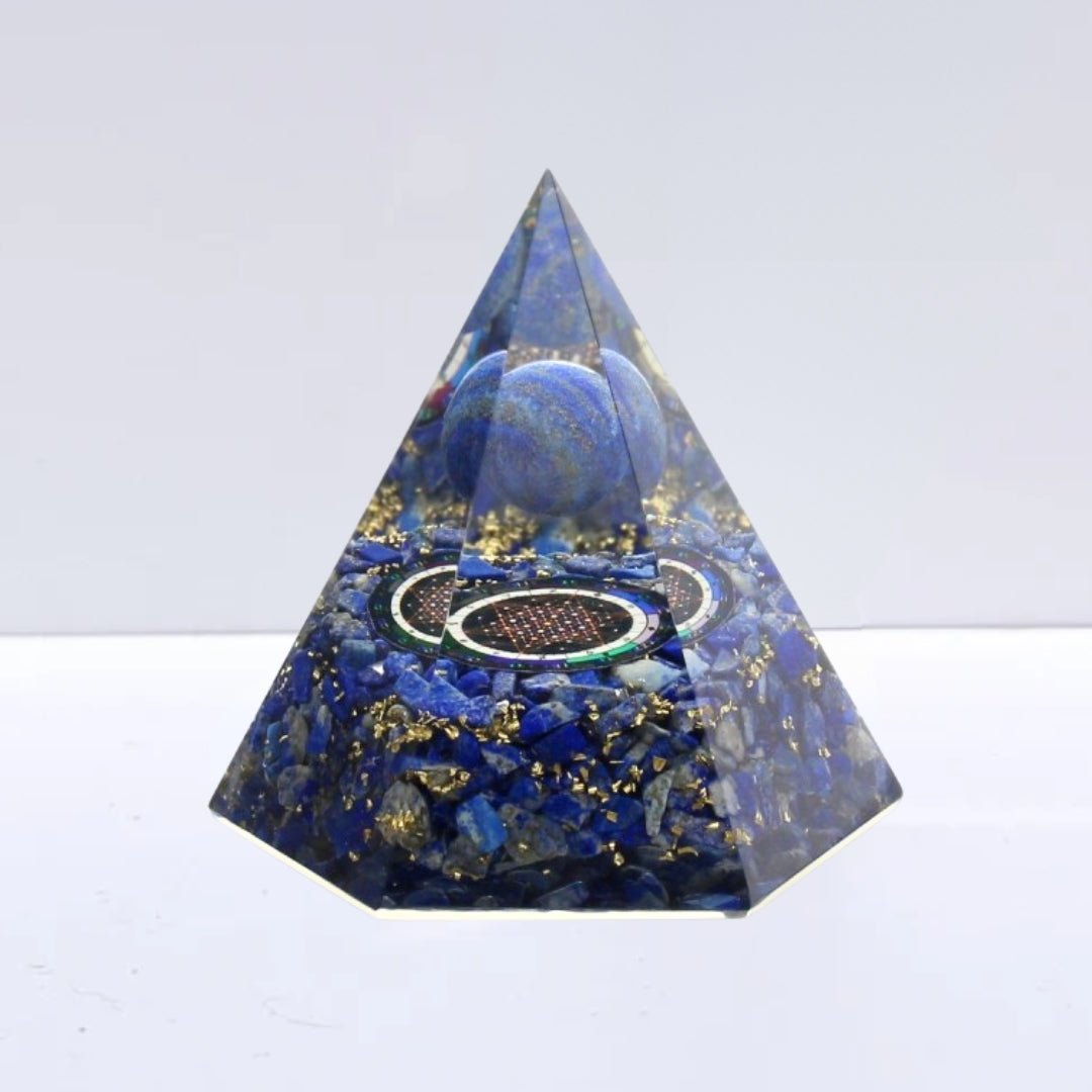 Pirámide Orgonita 'Sacred' - Lapislázuli Tetraedro de 64 estrellas
