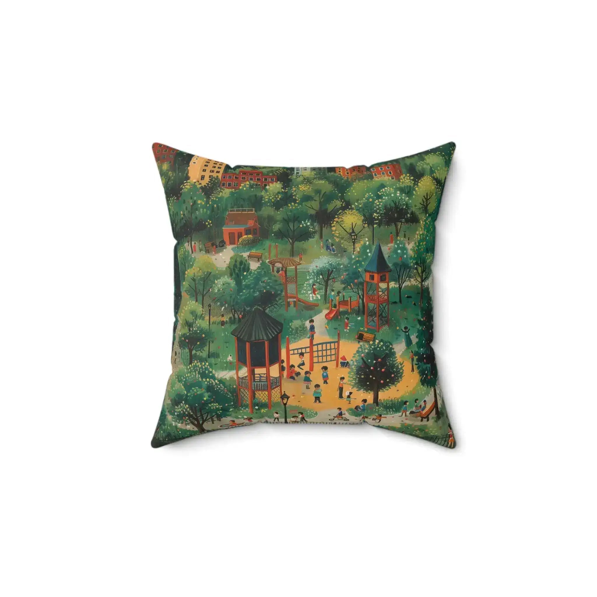 Playful Park Scene Throw Pillow