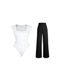 Day To Night Set Solid Sculpting Bodysuit Built-in Shapewear Pants