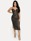 Shapewear All-Lace Hourglass Corset Side Slit Midi Dress