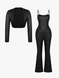 Shapewear Faux Leather Corset Jumpsuit Set