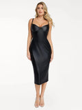 Shapewear Faux Leather Hourglass Corset Midi Dress