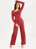 Shapewear Long Sleeve Square Neck Slimming Wide Leg Jumpsuit