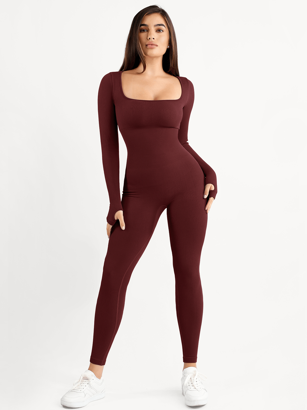 Shapewear Seamless Thumb Hole Long Sleeve Jumpsuit