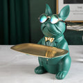 ArtZ® Bulldog Sculpture Table Tray and Piggy Bank - Green With Coin Bank