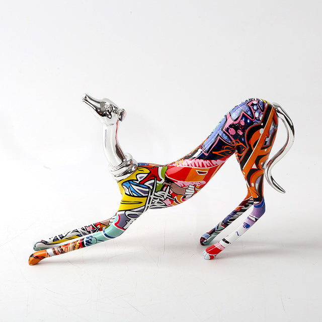 ArtZ® Greyhound Graffiti Painted Statue - Graffiti / Stretching