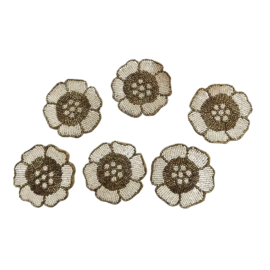 White Gold Flower Beaded Coasters