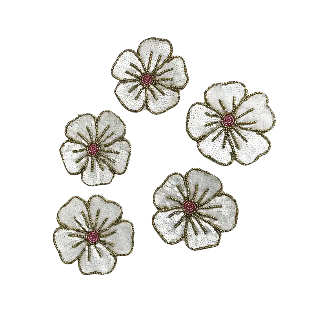 White Gold Floral Beaded Sequin Coasters