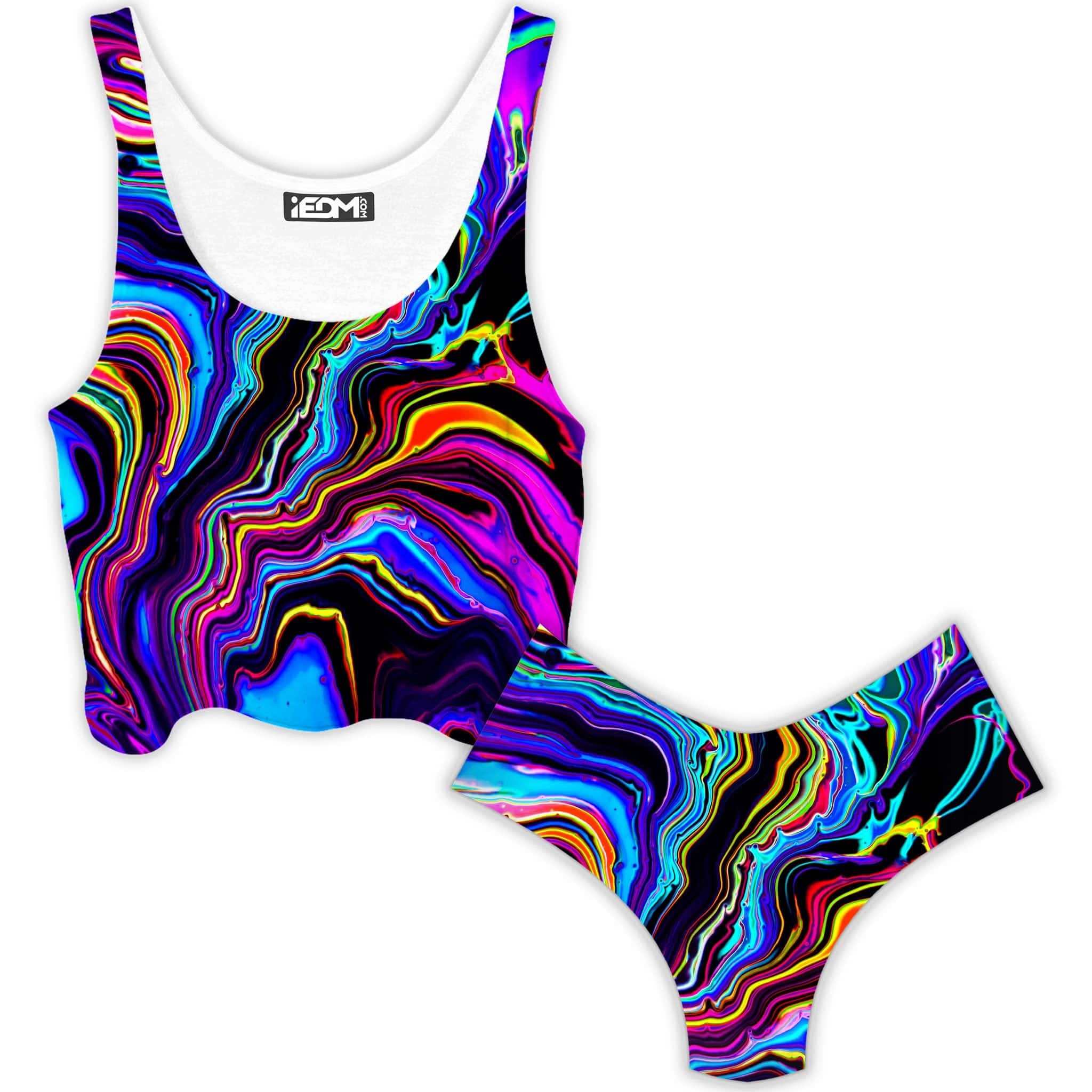 Neon Rift Crop Top and Booty Shorts Combo