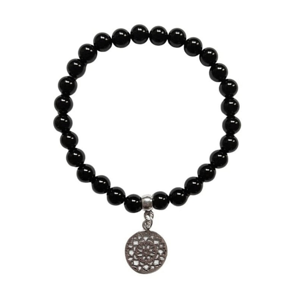 Pulsera de Ágata Negra y Mandala en Plata de Ley