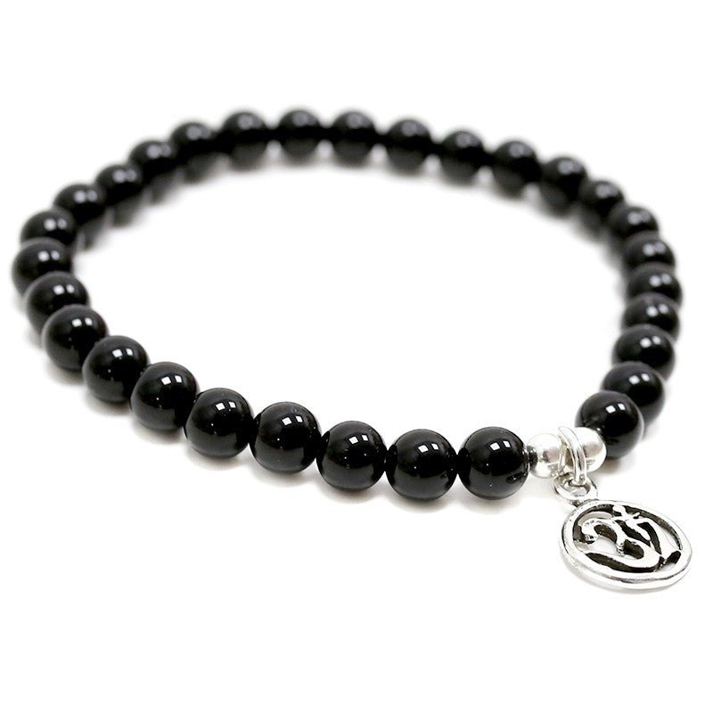 Pulsera de Ágata Negra y Símbolo OM en Plata de Ley