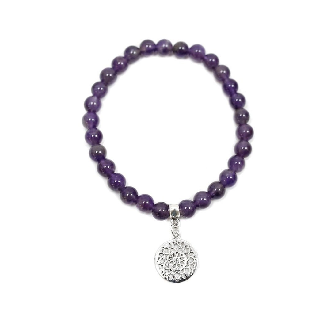 Pulsera de Amatista y Flor de la Vida en Plata de Ley