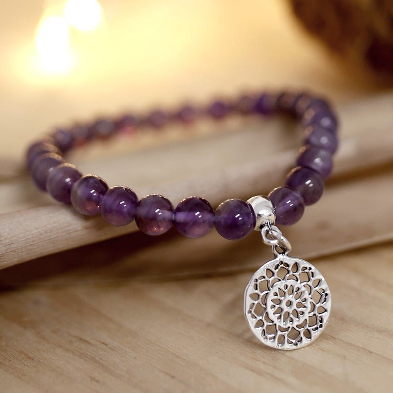 Pulsera de Amatista y Flor de la Vida en Plata de Ley