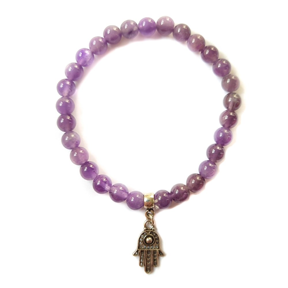 Pulsera de Amatista y Mano de Fátima en Plata de Ley