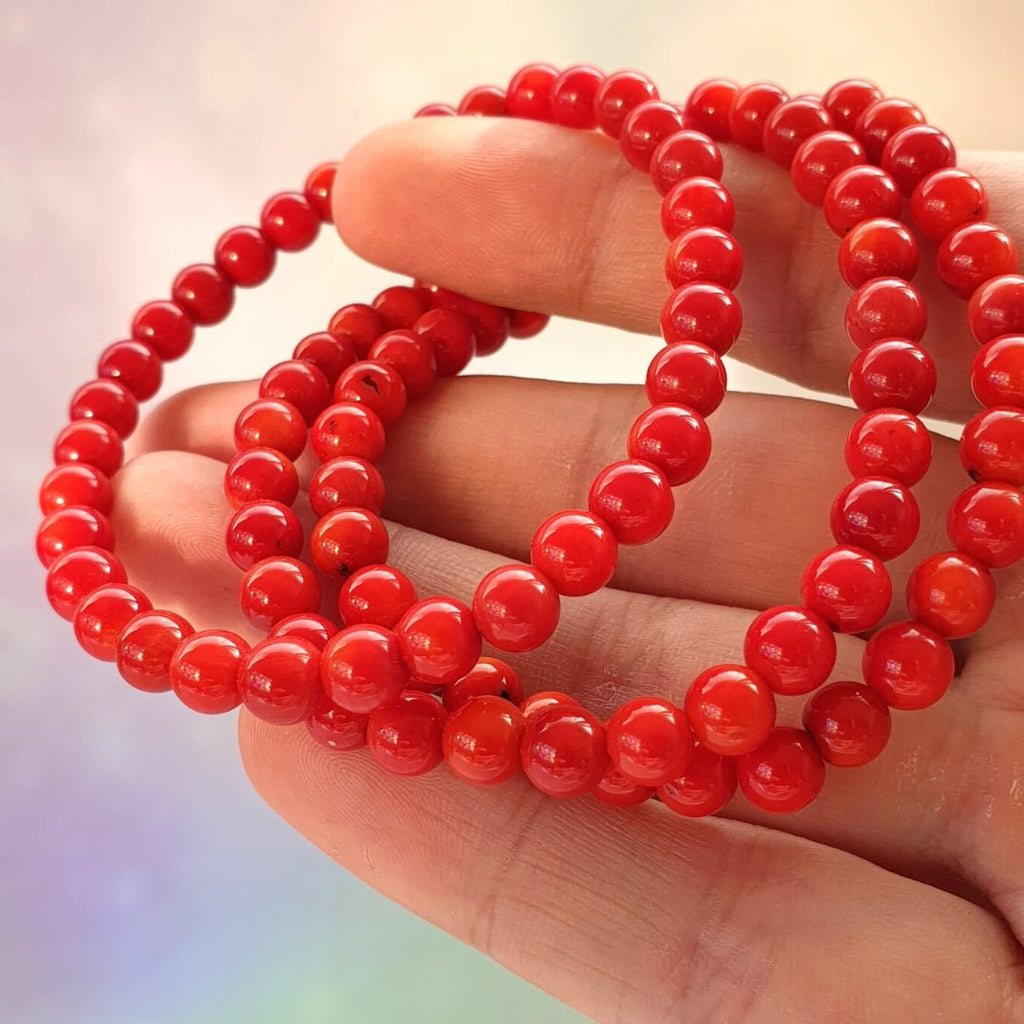 Pulsera de Coral Rojo Bola Lisa