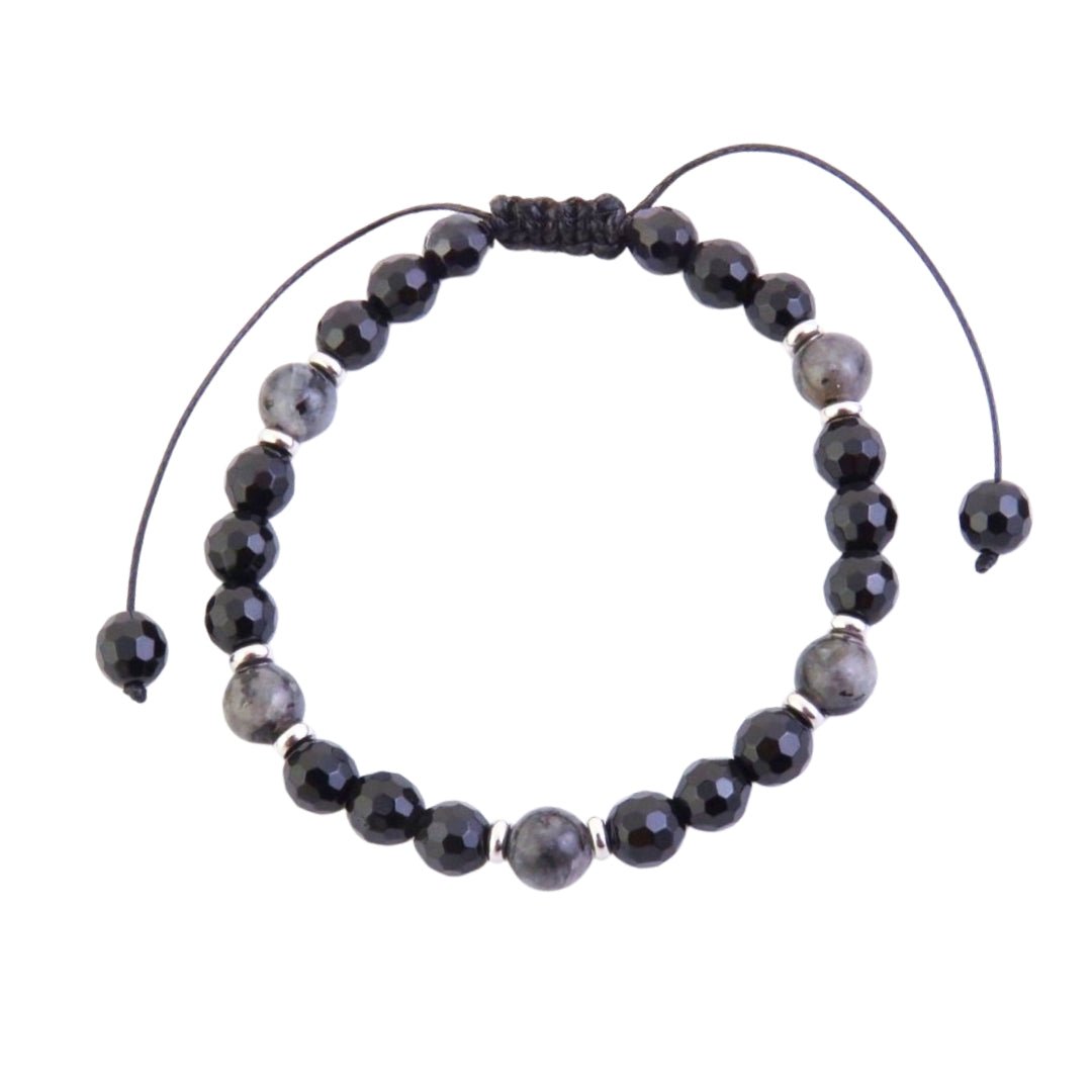 Pulsera de Ónix Facetado & Labradorita - Nudo Corredizo