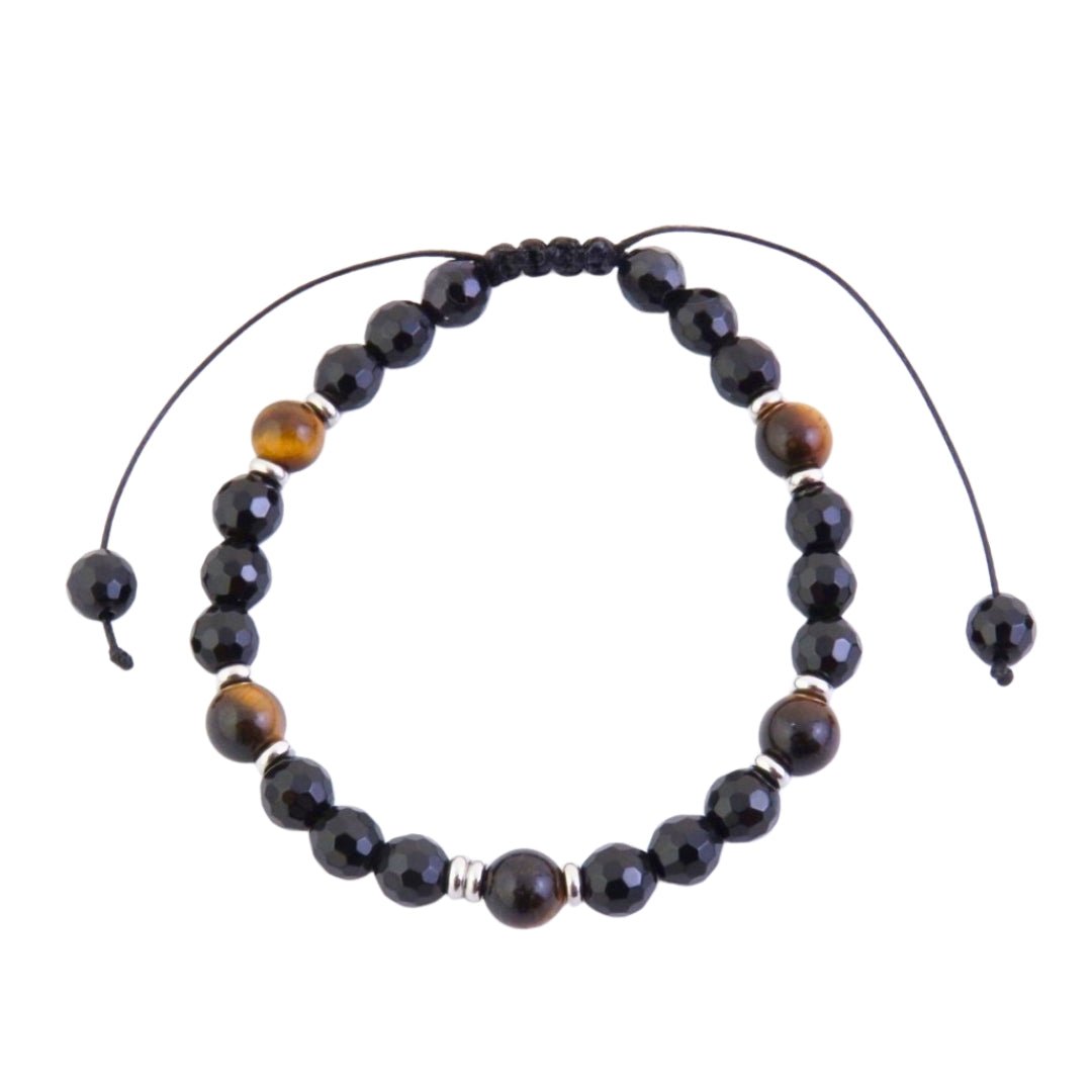 Pulsera de Ónix Facetado & Ojo de Tigre - Nudo Corredizo