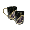 Purple Amethyst Black Mug with Gold Handle - Set of 2